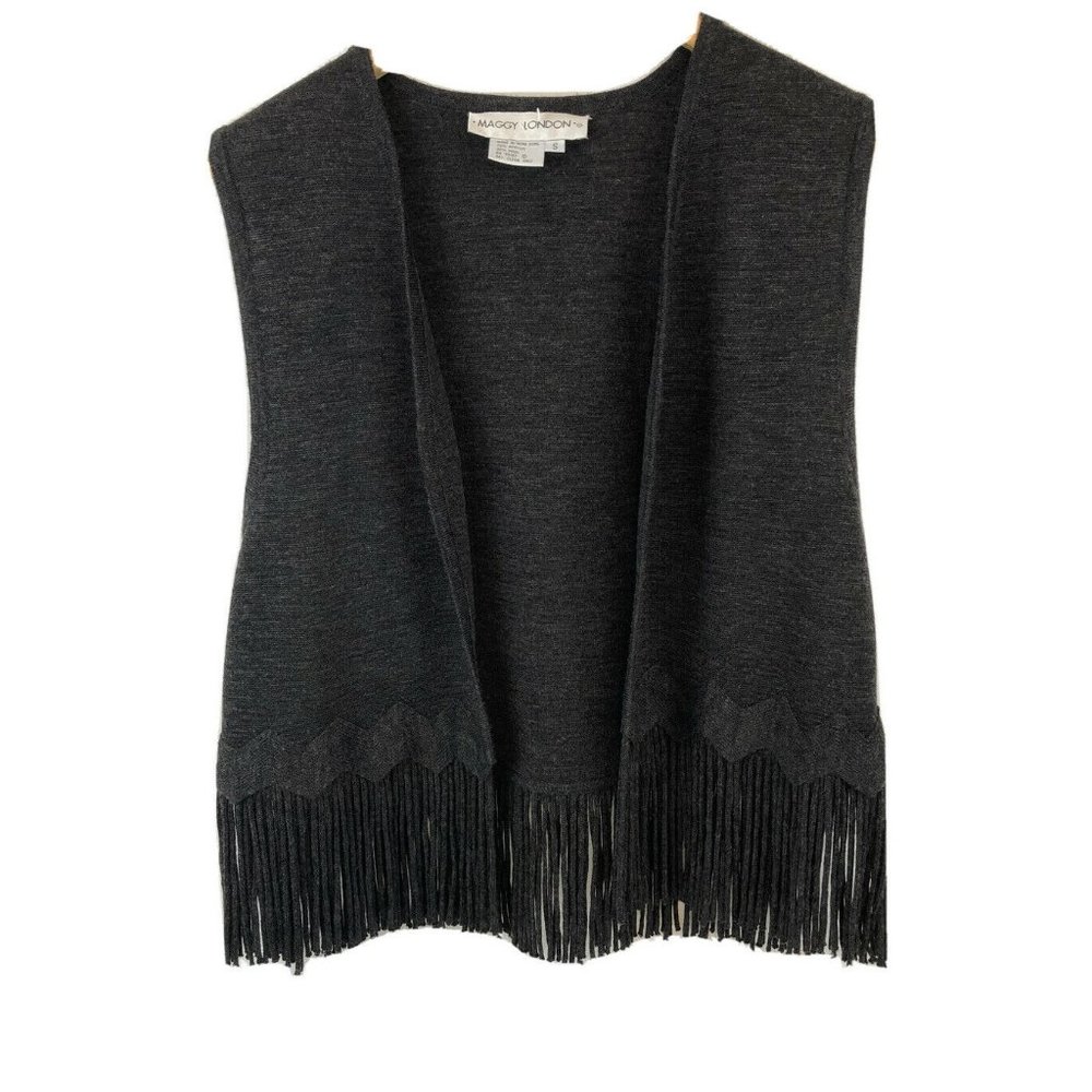 Maggy London Black Fringe Knit Vest  Sweater SZ Sm